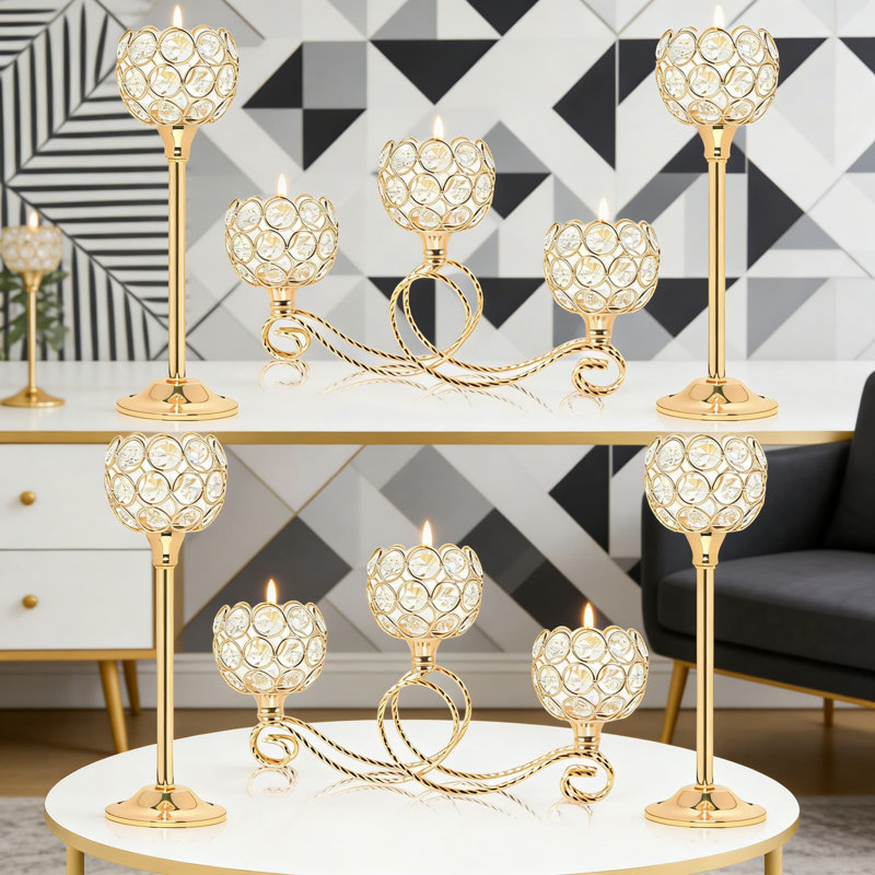 Ensemble de porte-bougie de luxe en cristal et métal, pièce maîtresse élégante pour table de mariage, Noël et décoration intérieure