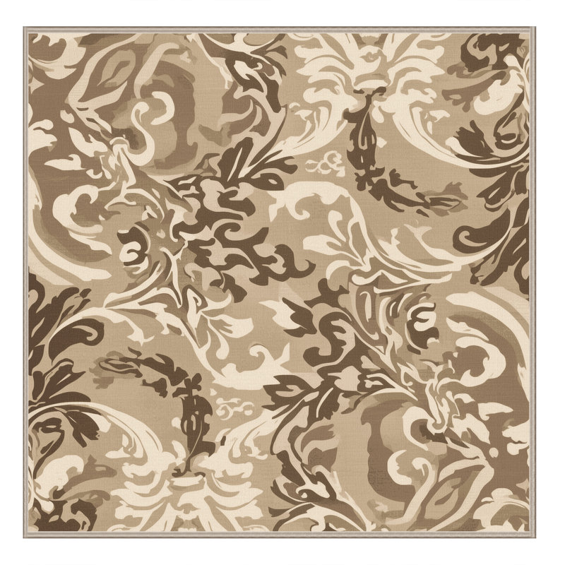 Machine Washable Pantelis Traditional Damask Rug in Brown – Beige Binding, 4' Square