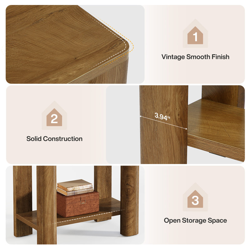 Petite table d'appoint Farmhouse avec tablette de rangement pour le salon, Brun, 1