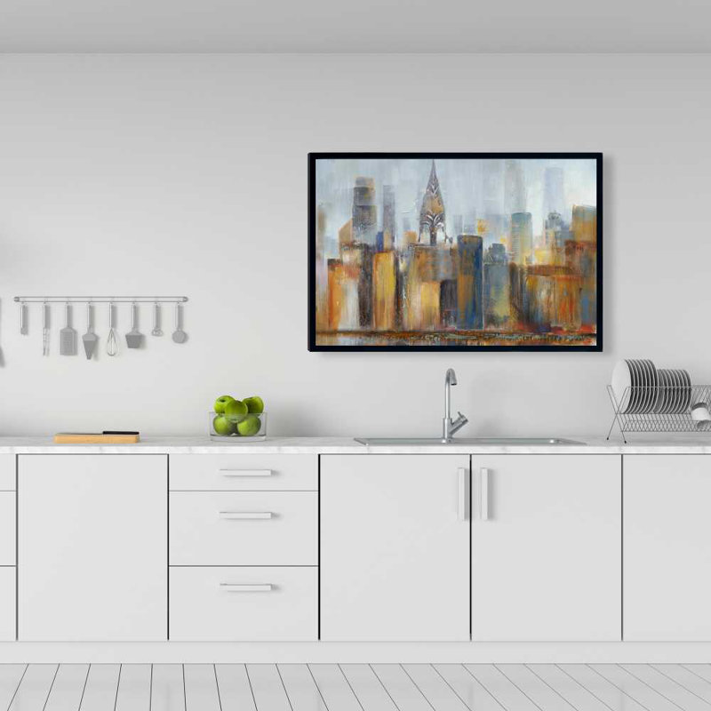 Paysage urbain avec édifice Chrysler | Toile bleue encadrée