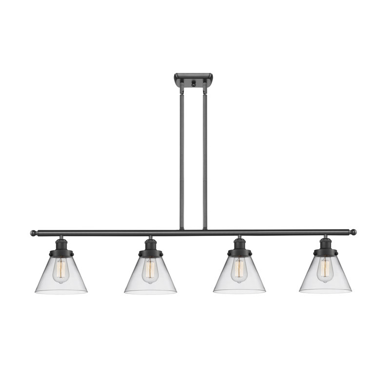 Luminaire pour îlot 4 lumières Cone, Ampoule non incluse, Clair, Noir mat