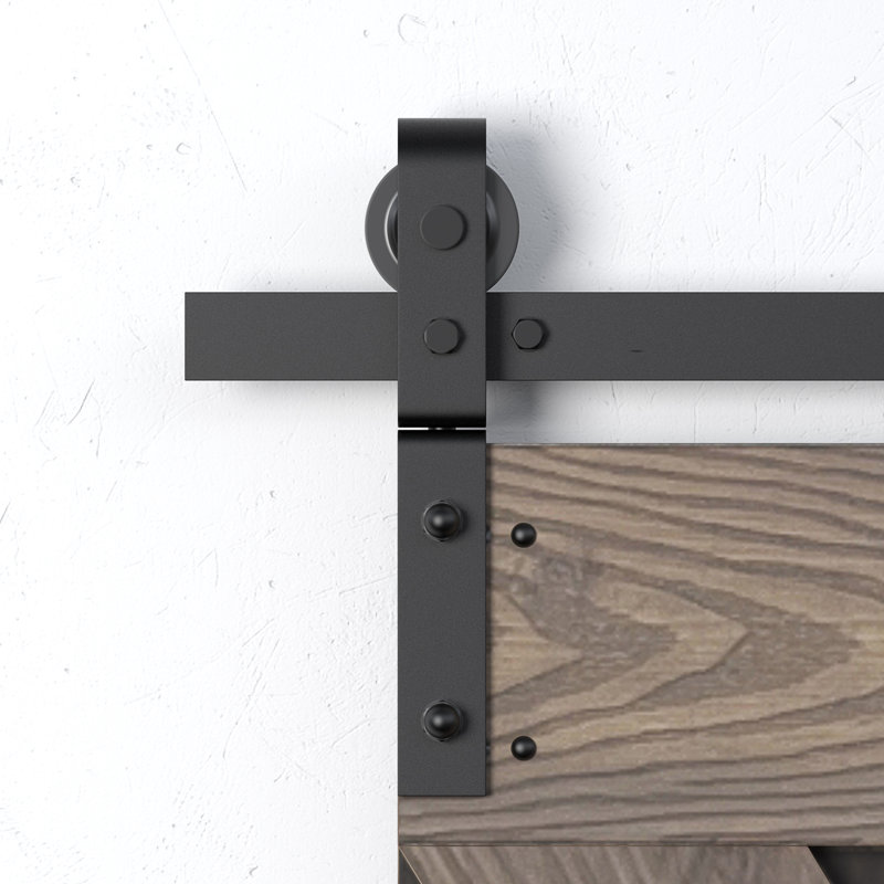 Porte de grange pliante en bois de pin noueux 80 po H avec trousse de quincaillerie, 36 po x 80 po, Café Kona / gris fumé
