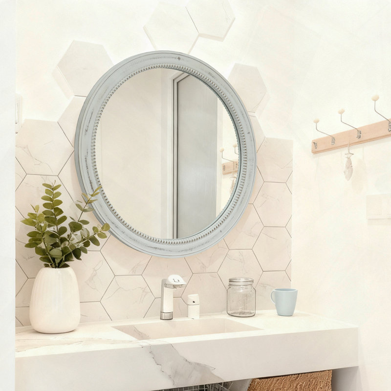 Miroir mural vieilli en perles vieilli, Argent antique
