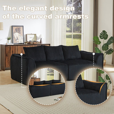 Minimalist corduroy sofa featuring curved lines and a gently sloped backrest, comes complete with two throw pillows,Horn-Shaped Throw Pillow