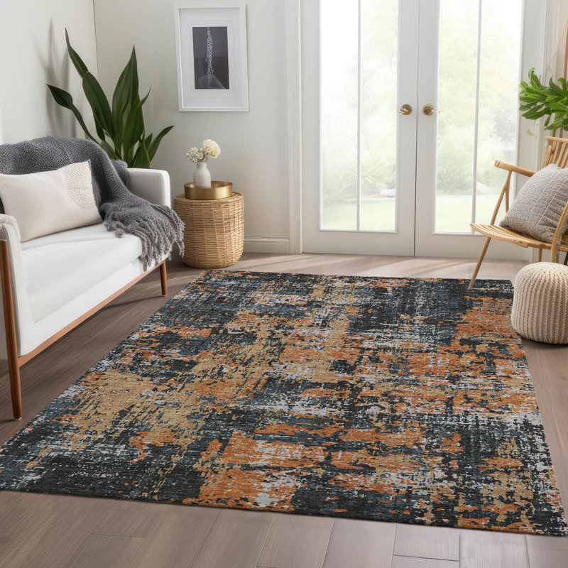 Tapis abstrait lavable à la machine de qualité supérieure Mayfield AMF1008, Rectangle 5 pi x 7 pi 6 po