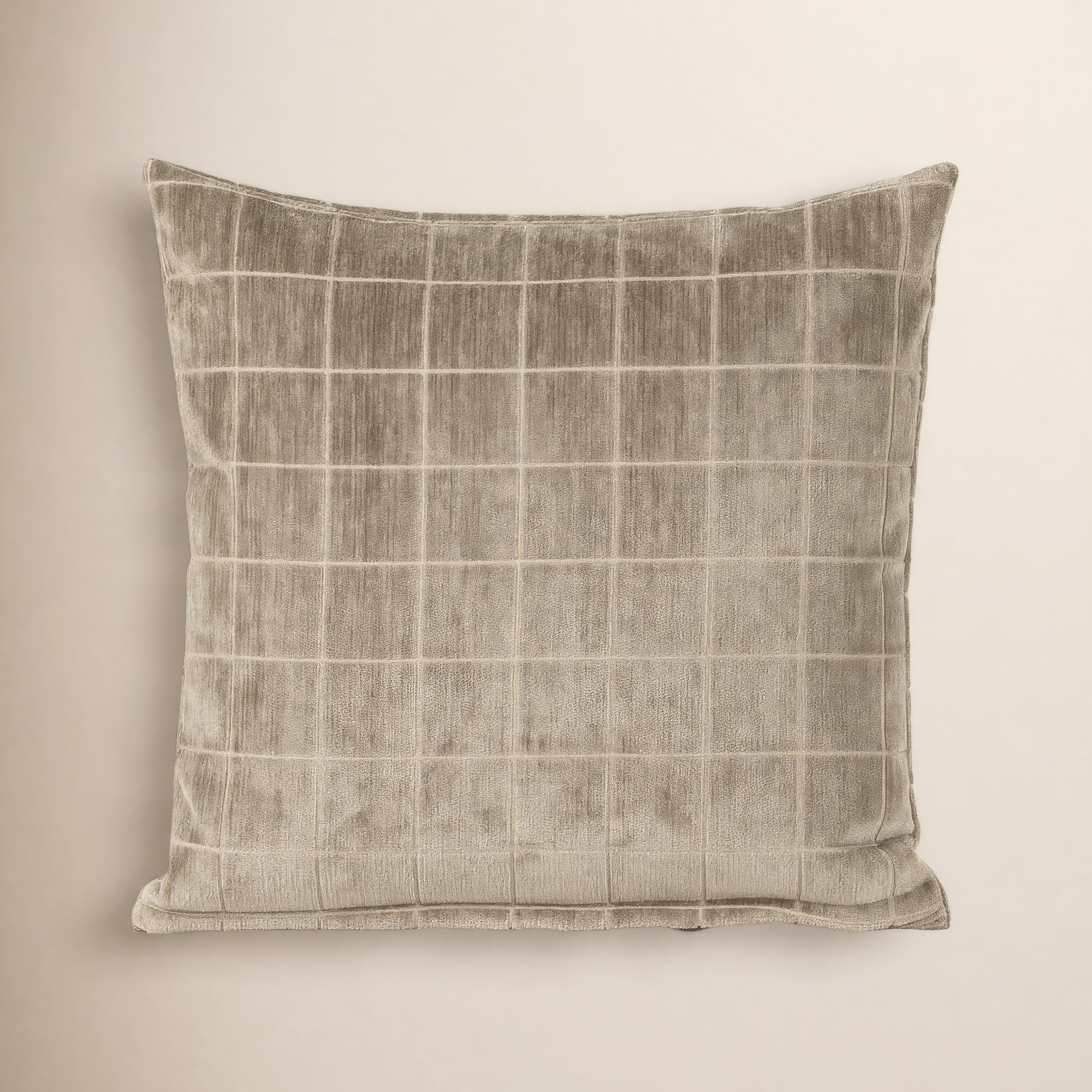 Otterville Velvet Grid Throw Pillow, 18"H x 18"W, Mushroom Geometric, Polyester