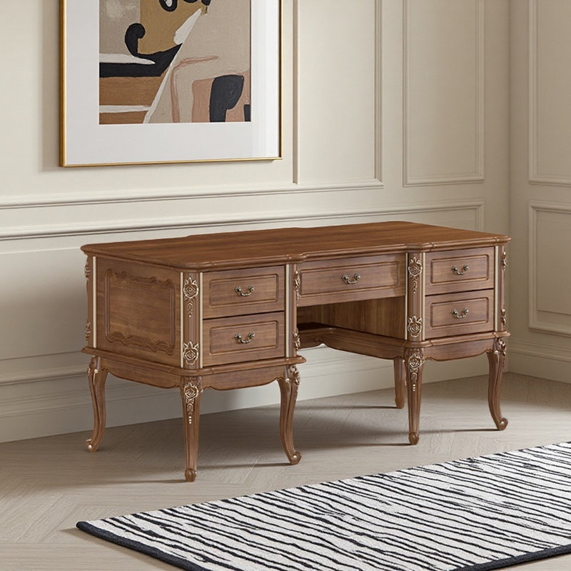 Bureau sculpté de style européen, H 29,92 po x l 62,99 po x P 29,92 po