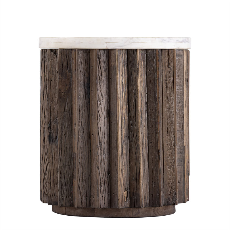 Table à piédestal en bois naturel , H 17 po x L 15 po x l 15 po, Beige/gris