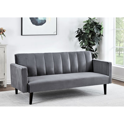 Divan-lit simple 72 po avec lit en futon simple et velours doux au toucher, style rétro moderne, gris respirant