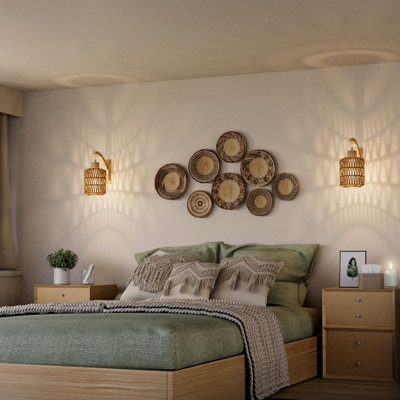 Rattan Wall Sconce, Battery Operated Wall Sconce