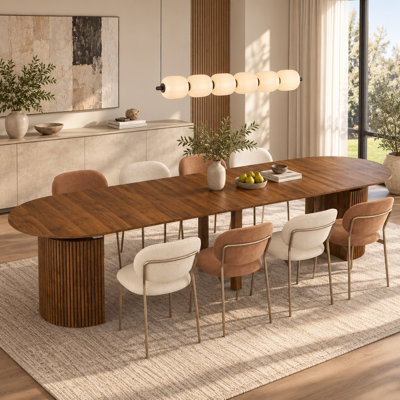 Modern Fluted Pedestal Extendable Dining Table, Space-Saving Console To 133" Banquet Table, Seats Up To 10