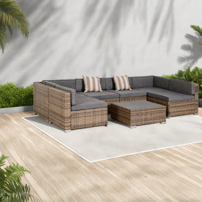 Comfortable Gray Rattan Patio Sofas Set, Steel Frame, Spacious Outdoor Lifestyle