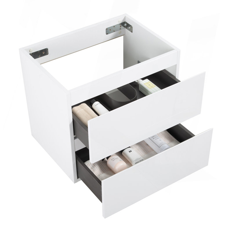 Meuble suspendu SANS lavabo, couleur grise, avec deux tiroirs, Blanc, 23.8", White