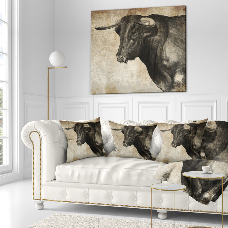 Coussin croquis animal taureau espagnol, Rectangulaire, 12 po x 20 po