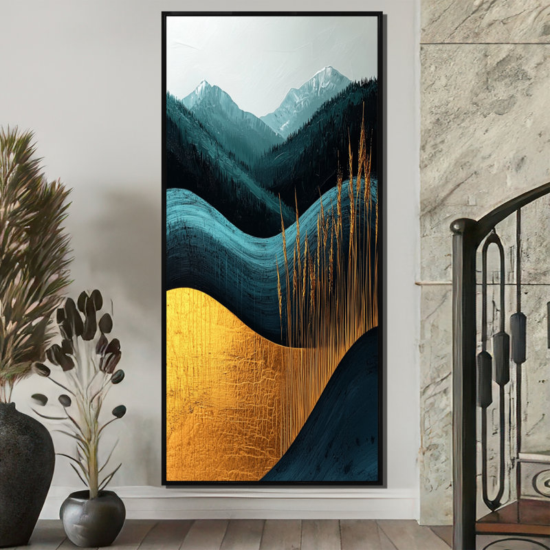Mylor Quiet Bold Mountain in Emerald Gold Harmony IV - montagnes, art mural, 60" H x 28" W, Black