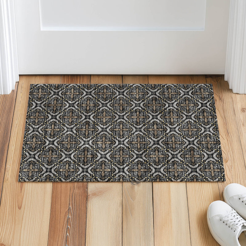 Machine Washable Indoor/Outdoor Chantille ACN2924 Lattice Rug, 1'8" x 2'6", Black