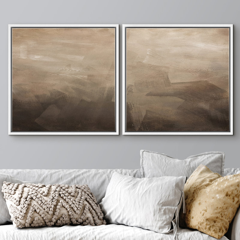 "Neutre coup de pinceau abstrait", "Earth Tone", reproduction d'art encadrée de la chambre principale, 2 pièces
