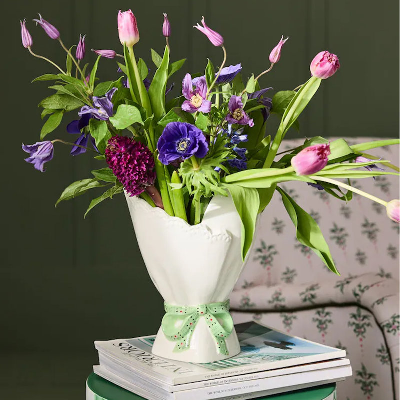 Cath Kidston Bouquet Ceramic Vase - White/Green
