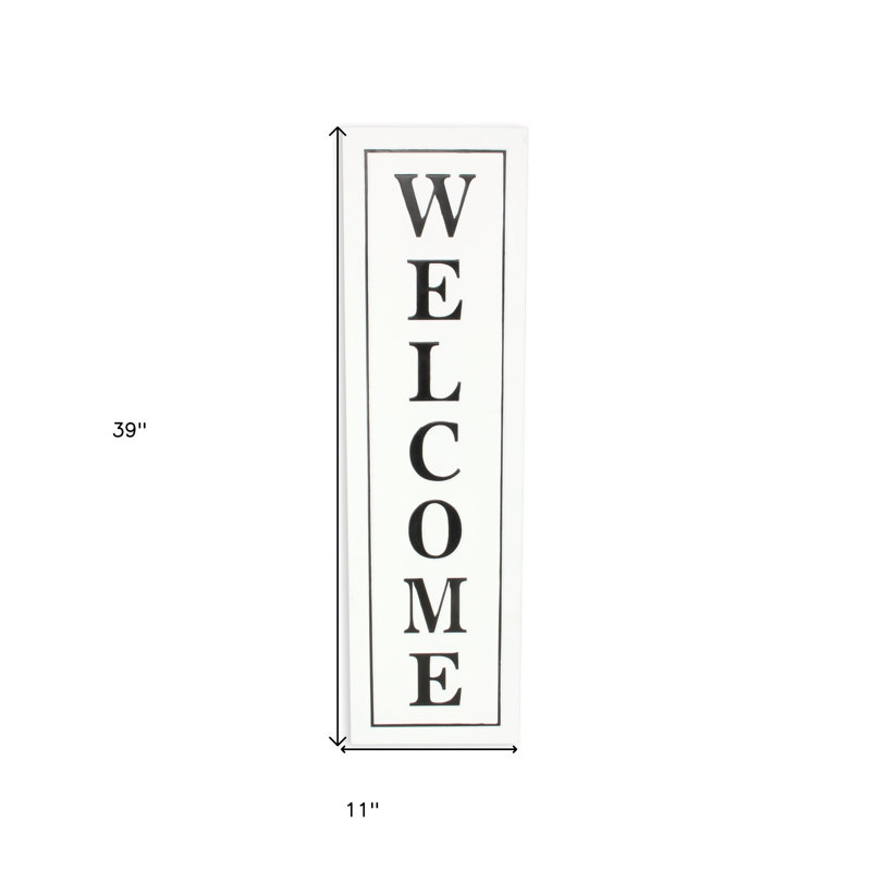 Décoration murale en métal 39 po x 11 po blanc et noir Welcome
