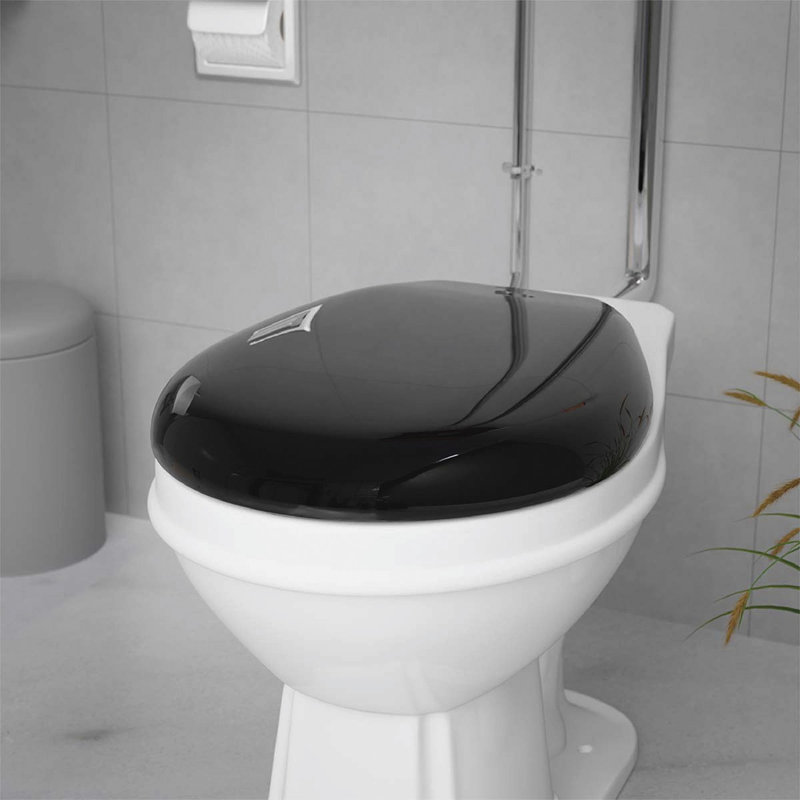 Toilet Seat Slow EZ Close No Slam Plastic Round Black (Set of 2)