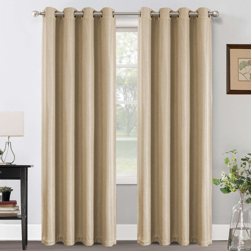 Linen Blackout Curtain for Bedroom/Living Room Thermal Insulated Grommet Linen Look Curtain Drapes Primitive Textured Burlap Effect Window Drapes 1 Panel