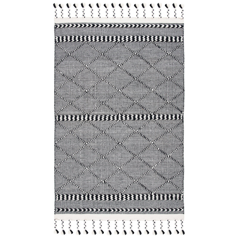 Jerseytown Hand Loomed Wool/Cotton Geometric Rug in Gray/Ivory/Black, Rectangle 3' x 5'