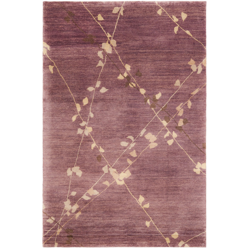 Martha Stewart Wool Pile Floral Rug in Beige/Rust, Rectangle 5'6" x 8'6"