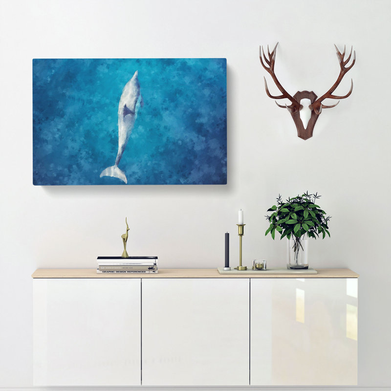 Dolphin Leading The Way - Wrapped Canvas Painting, 35cm H x 50cm W x 3cm D