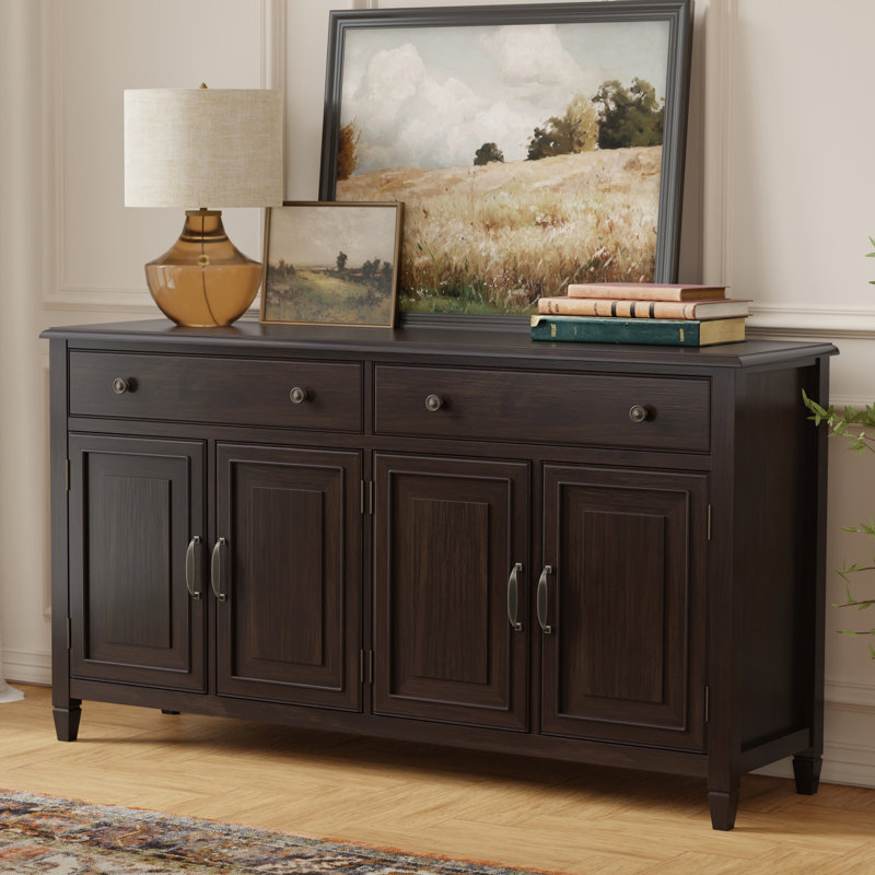 67"W Solid Wood Traditional Large Sideboard Buffet Storage Cabinet with Drawers, Dark Chestnut Brown