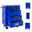 Chariot à outils multifonctionnel à 4 tiroirs avec roulettes et toit en acier inoxydable, pour atelier, noir et bleu, serrure universelle, poignée à un côté, glissières de tiroir à clé-888587591