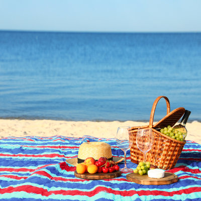 Picnic Blanket Extra Large Waterproof Lightweight Portable Outdoor Mat for Family Camping, Travel, Park, Beach, Hiking, Stadium, Concerts ( Striped Print, 70''X80'') - Machine Washable