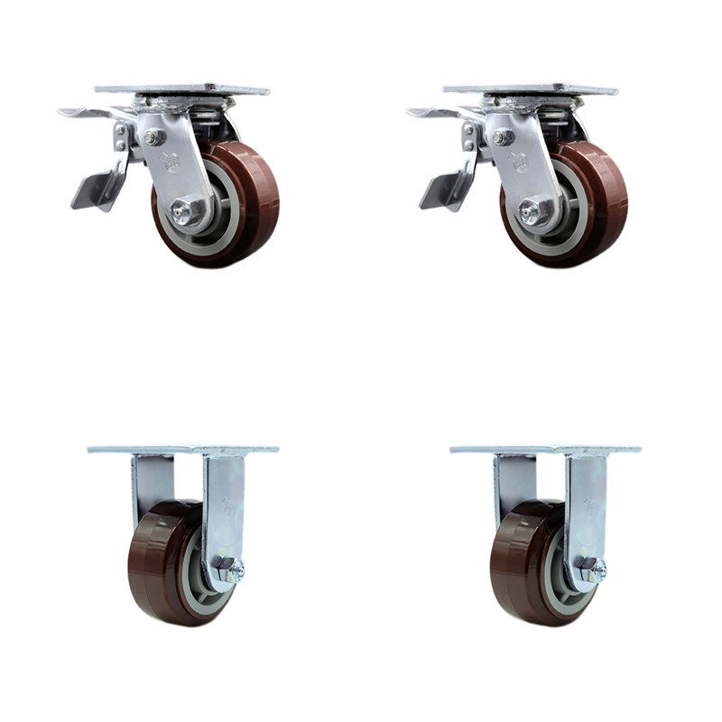 Ensemble de roulettes en polyuréthane 4 pouces avec roulement à rouleaux 2 freins 2 rigides SCC
