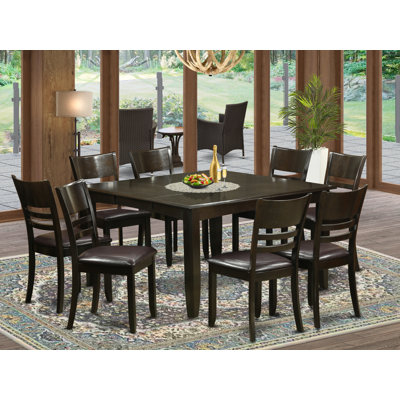 9 Piece Dining Set Includes a Square Dining Room Table with Butterfly Leaf and 8 Faux Leather Kitchen Chairs, Cappuccino