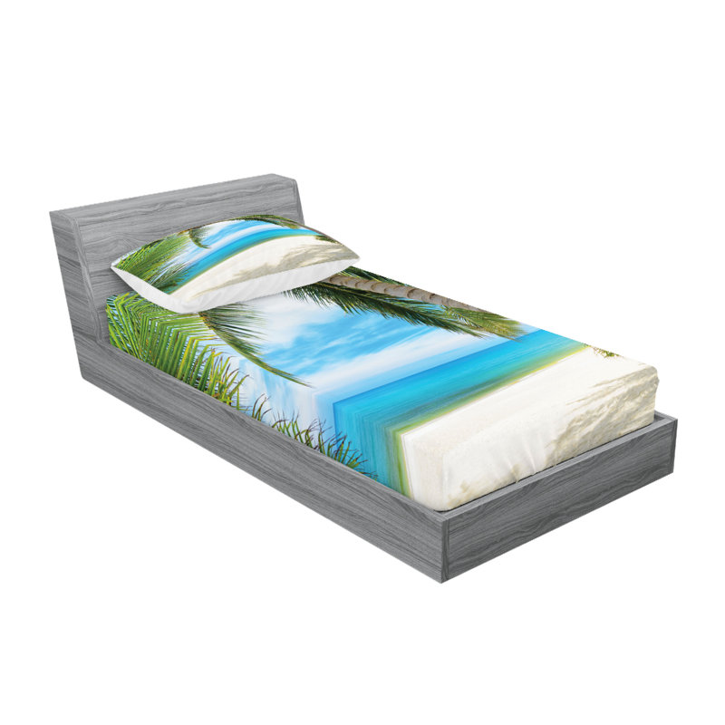Ambesonne Tree Fitted Sheet & Pillow Sham Pale Green Pale Blue, Twin Sheet Set + 3 Additional Pieces