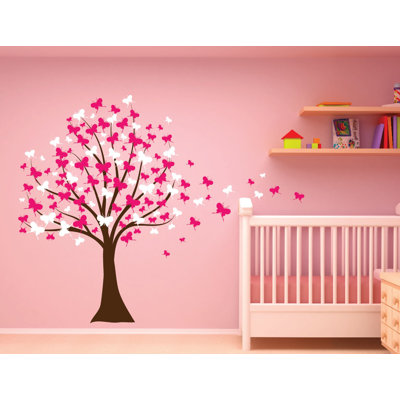 Adhésif mural pour pouponnière papillon et fleur de cerisier