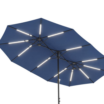 Solar-Powered 15FT Rectangular Patio Umbrella With LED Lights