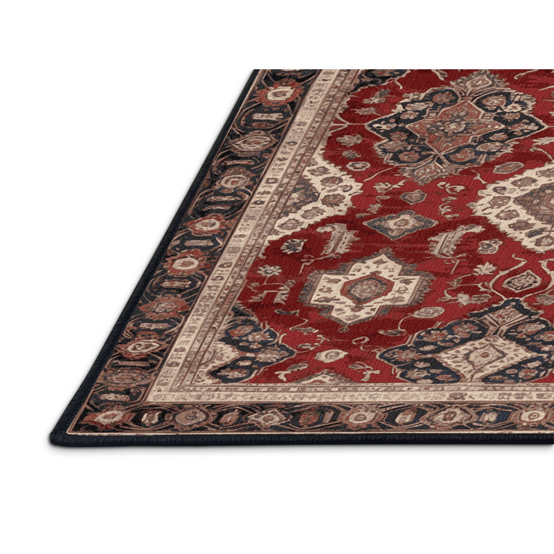 Tapis persan noir lavable à la machine, Carré 6 pi