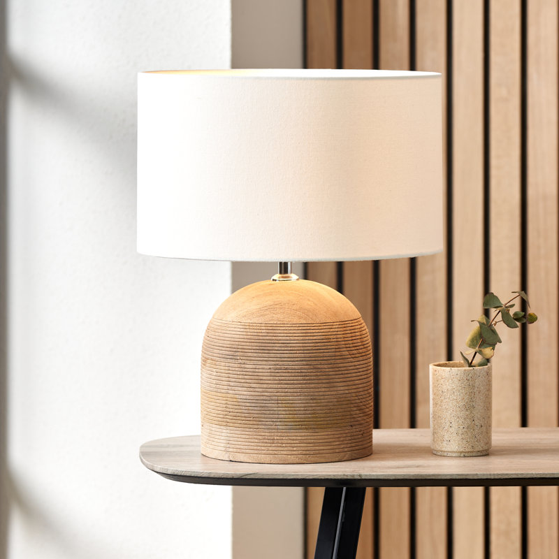 Wood Table Lamp, White, Brown, 18.11" H x 13.78" W x 13.78" D