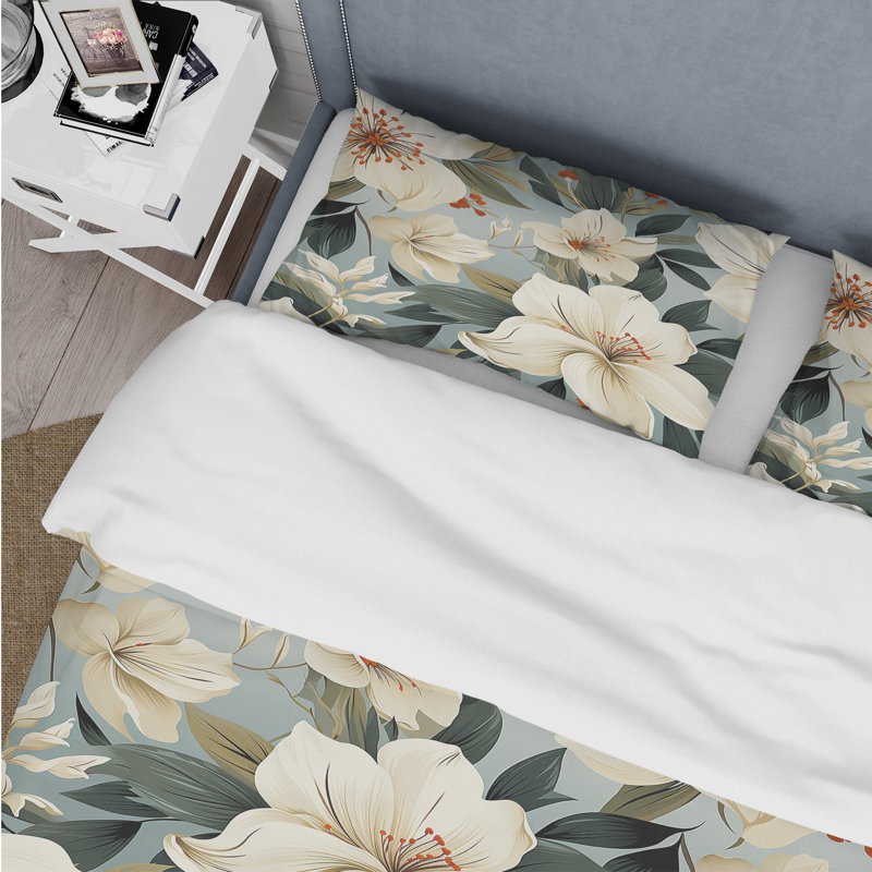 Literie neutre à motif tropical zen, Housse de couette pour très grand lit et 2 très