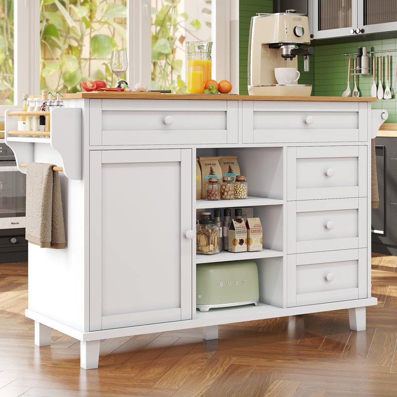 Wood Kitchen Island, White