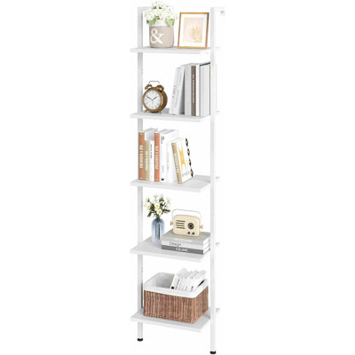 Leaning Storage Shelves with Metal Frame, Vintage Open Display Organizer Rack, White
