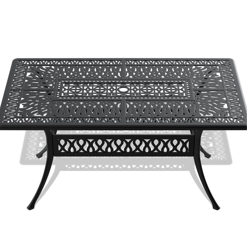 Outdoor Cast Aluminum Dining Table - Black, Rectangular, Umbrella Hole, & Corrosion Resistance Black Patio With Hole , 6,