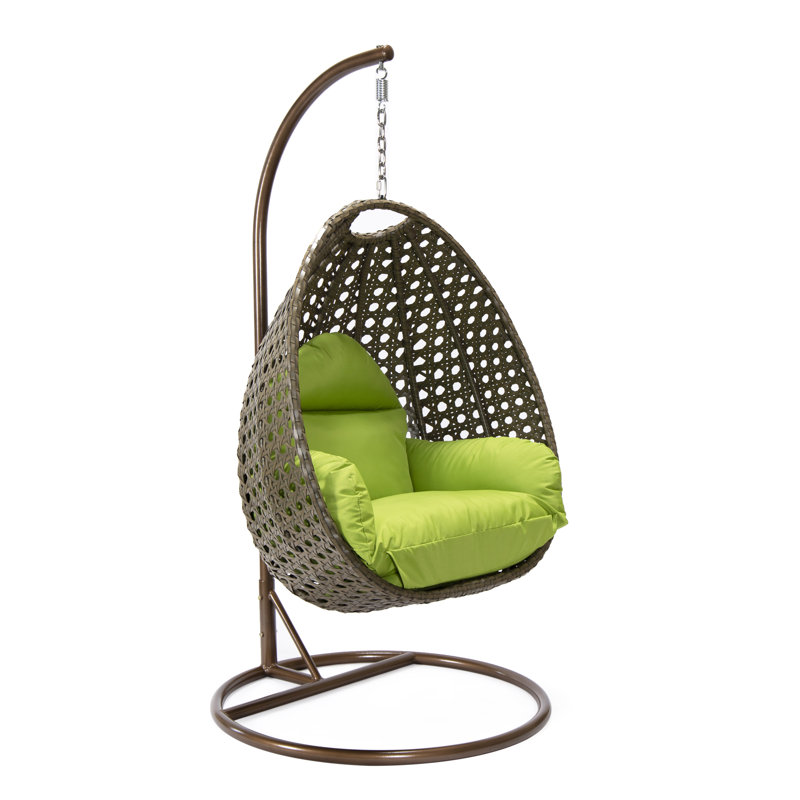 Balancelle d'extérieur pour 1 personne avec support Brookstonval, support pour œuf suspendu en osier tissé à la main, structure en fer résistant aux rayons UV, méridienne de patio rembourrée pour porche, jardin, balcon et cour arrière