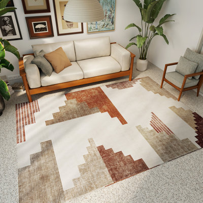 6x9 ft Area Rug for Living Room, Modern Geometric Machine Washable Area Rug, Non-Slip Vintage Stain Resistant Indoor Large Carpet for Bedroom, Classroom, Dorm, Dining Room