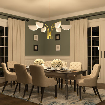 Mikaylynn 6-Light Dimmable Modern Chandelier with White Half-Moon Shades