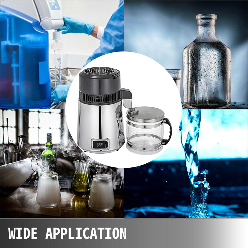 Distillateur d'eau de comptoir, 1,1 gallon / 4L, acier inoxydable distillé 750W faisant la machine, Argent / noir
