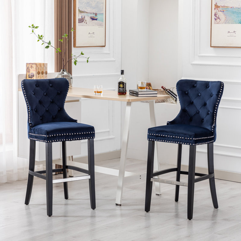 Tabouret de bar et de comptoir Kirsten, Bleu marine, Tabouret de bar (siège d'une hauteur de 29 po), Gris antique