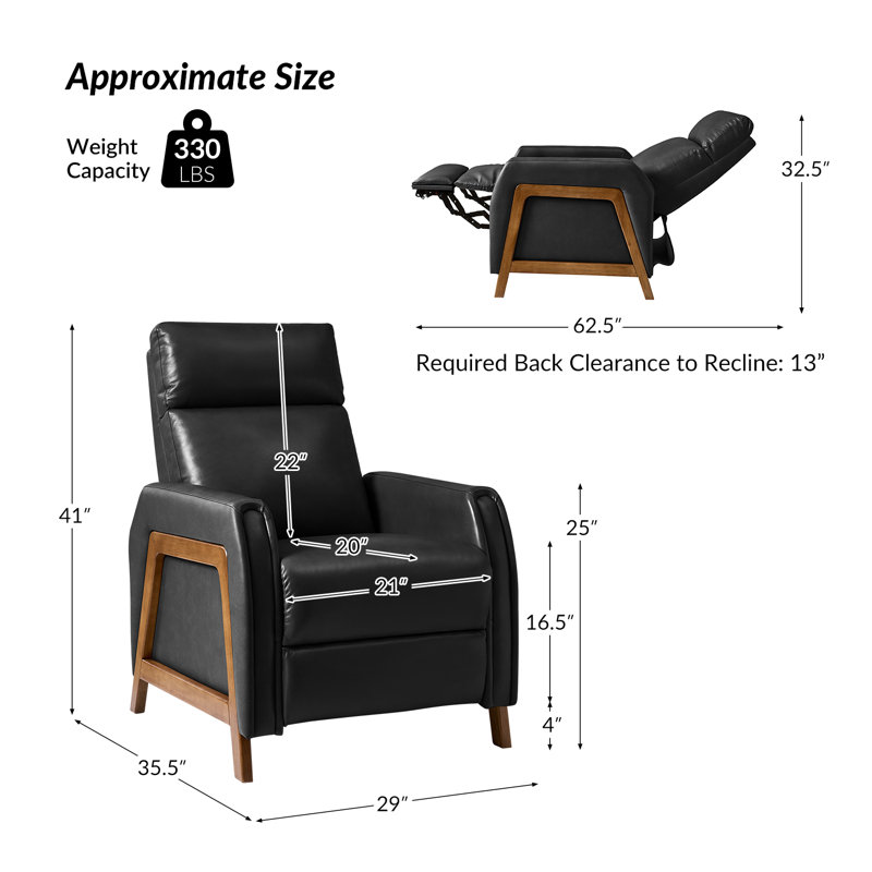 Fauteuil inclinable électrique en cuir véritable 29 "Elias avec ports USB et Type-C, Noir, noir, noir, noir