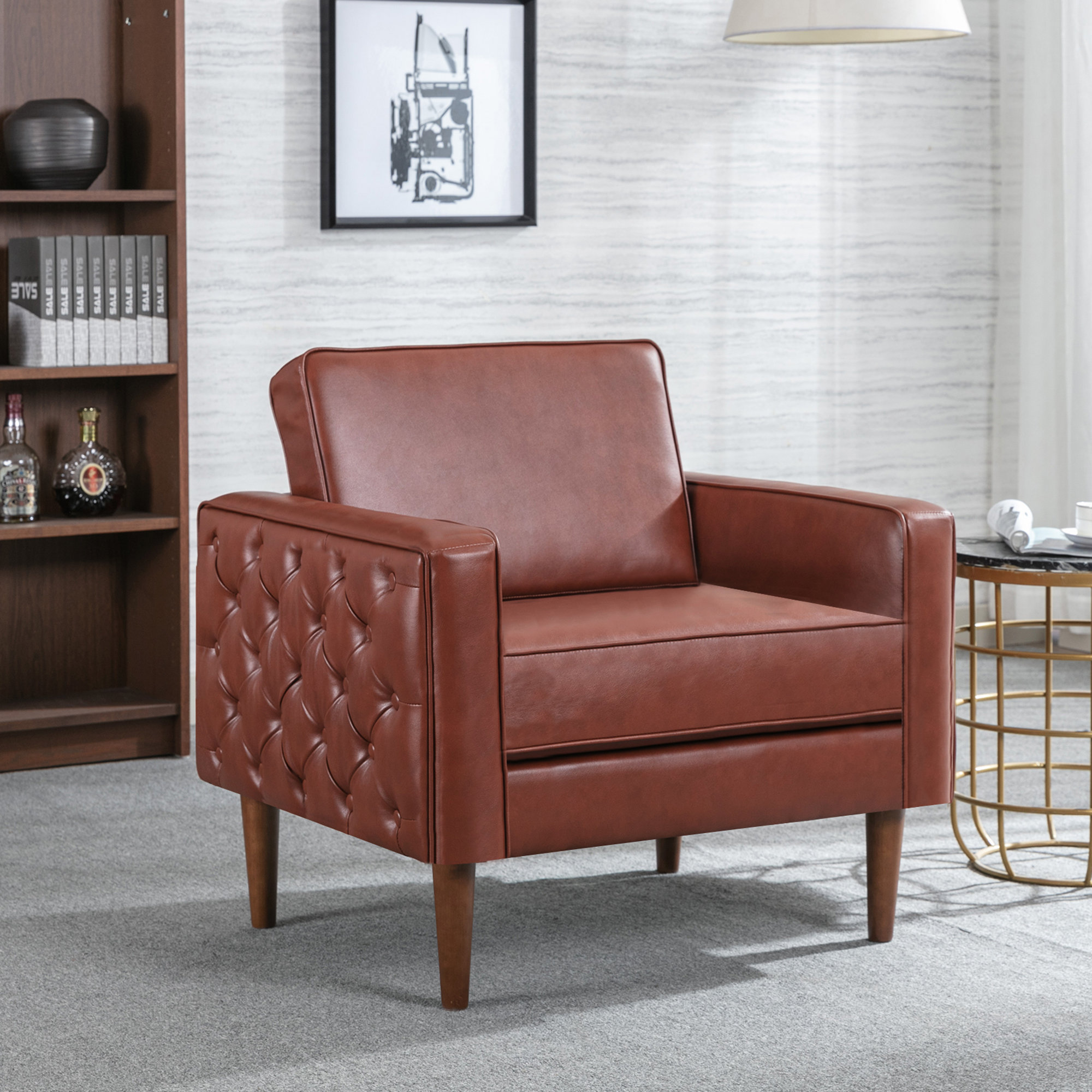 Red faux leather online chair