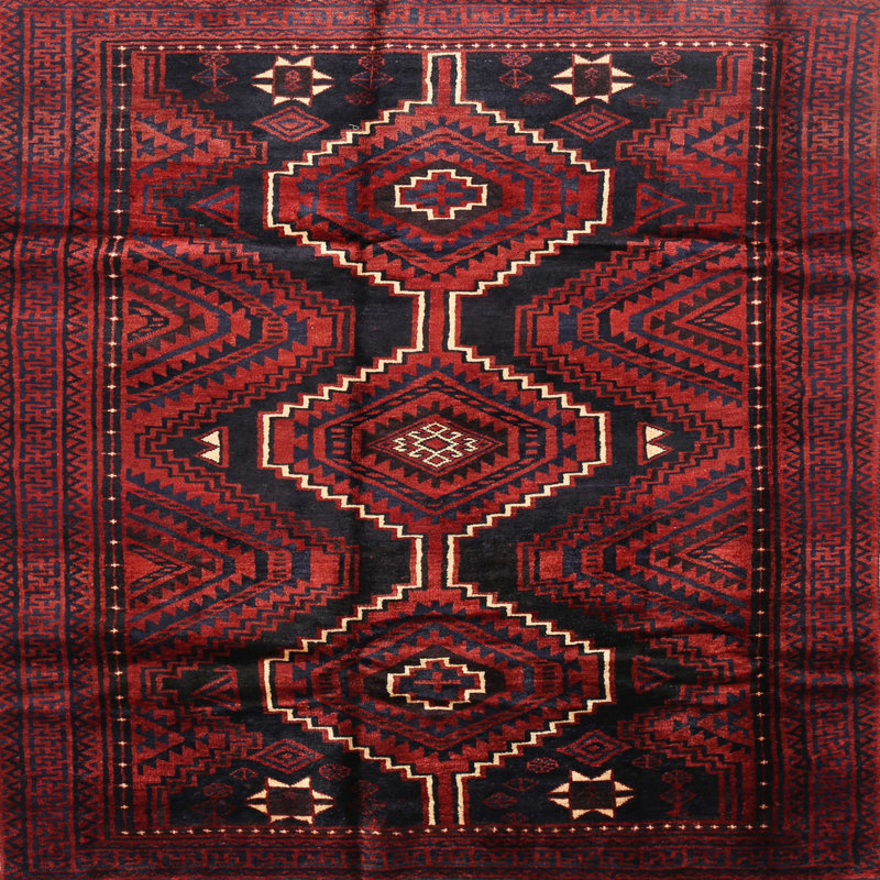 Tapis noir / rouge Southwestern, Rond 4 pi
